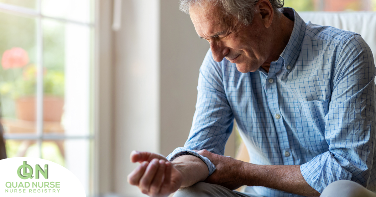 A senior man struggles with managing arthritis pain in his elbow.